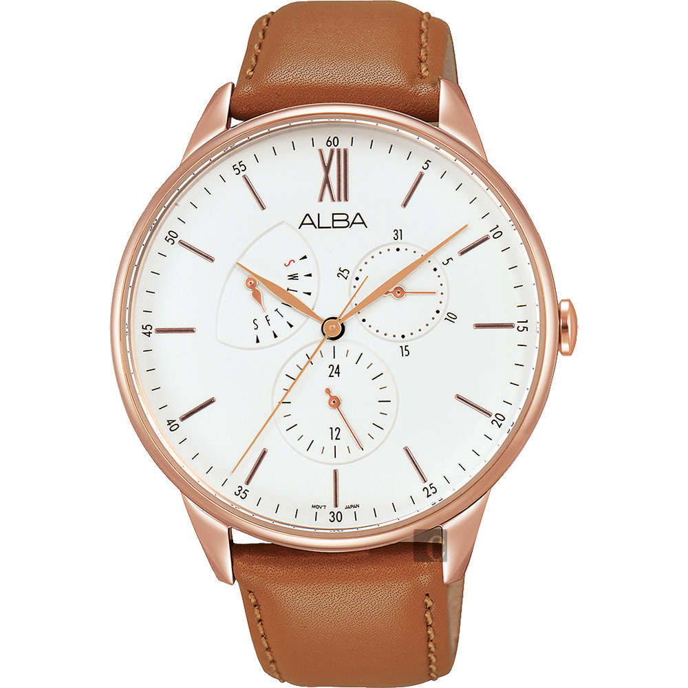 ALBA  年輕時代日曆腕錶(AZ8010X1)-白x咖啡/45mm