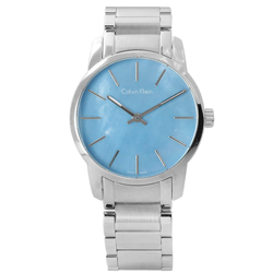 CK 都會女伶鏡面不鏽鋼腕錶-水藍色/31mm