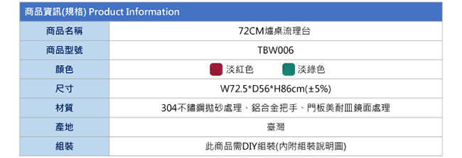 Amos-72CM爐桌流理台(W72.5*D56*H86CM)