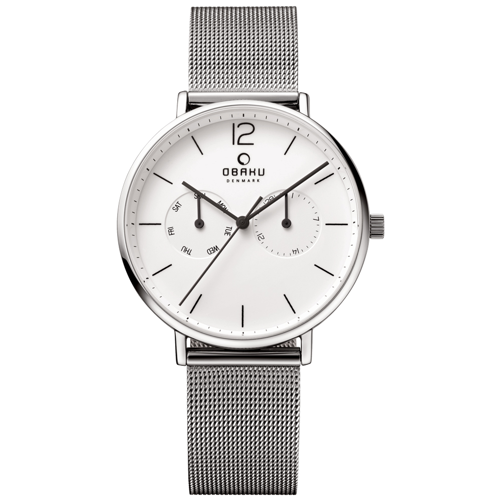 OBAKU  丹麥皇家簡約雙眼時尚腕錶-白x米蘭錶帶/40mm