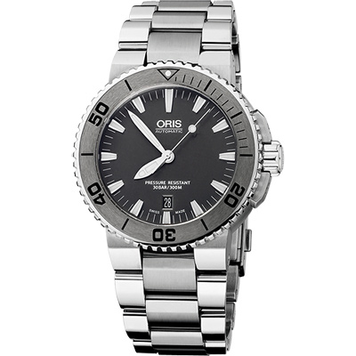 Oris Aquis 時間之海專業潛水機械腕錶-鐵灰/43mm