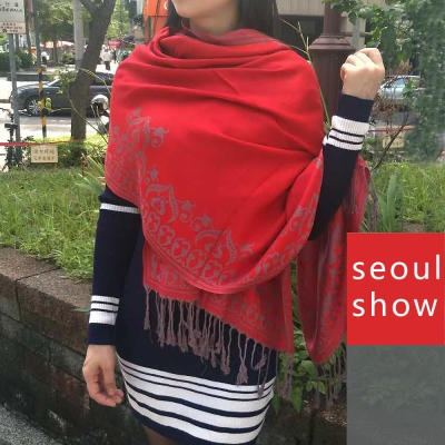 seoul show首爾秀 清新愛戀 棉質編織圍巾大披肩 大紅