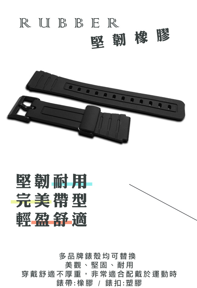 Watchband / 舒適耐用輕便運動型橡膠錶帶 黑色