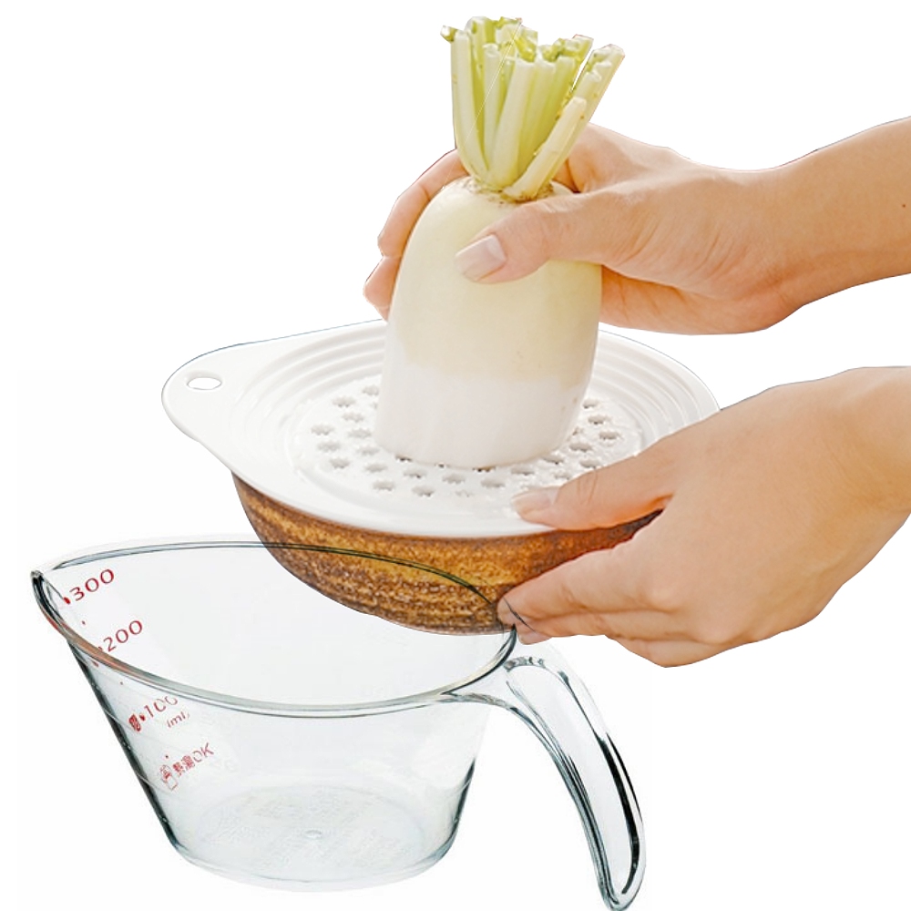 【特惠2件組】日本製造inomata圓形雙面蔬果研磨器+300ml量杯