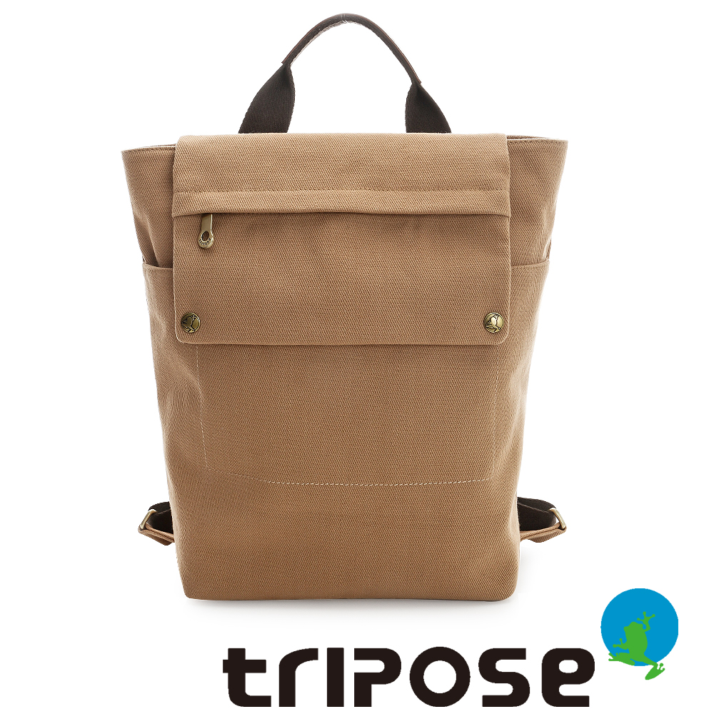 tripose TIME系列斜紋帆布肩背後背包 - 駝