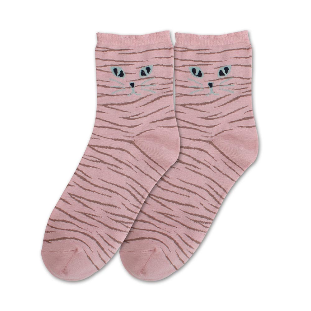 Blossom Gal 虎斑貓偷偷窺視造型短襪2入組(共3色)