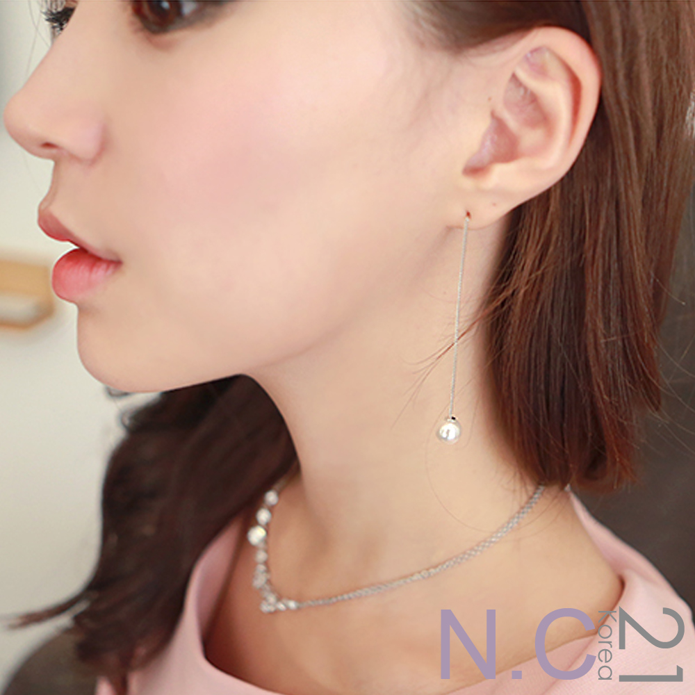 N.C21-氣質優雅細鍊珍珠垂墜耳環 (銀色)