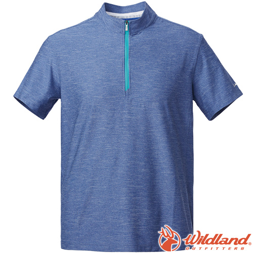 Wildland 荒野 0A61622-51藍灰色 男拉鍊雙色吸濕排汗上衣