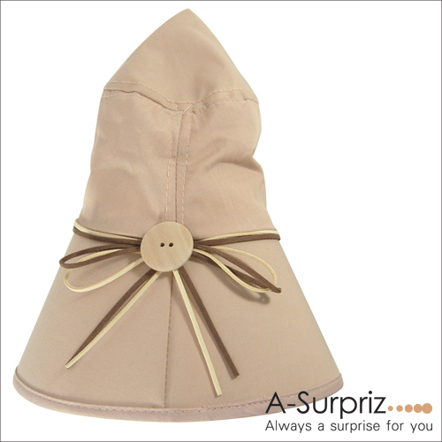 A-Surpriz 圓木釦綁麂皮繩遮陽帽(卡其)附防風繩