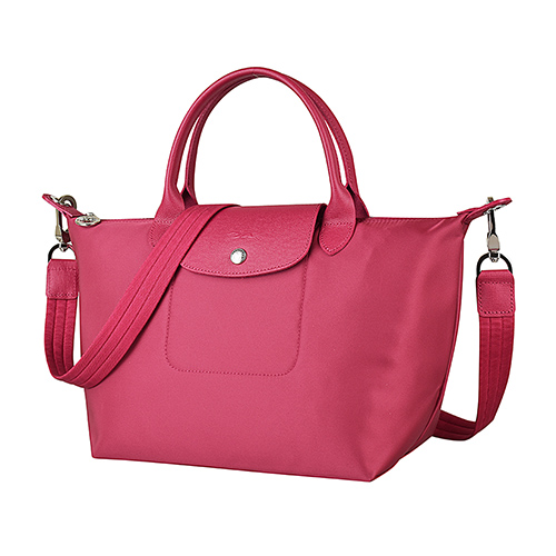 LONGCHAMP LE PLIAGE NEO壓印LOGO尼龍手提斜背水餃包(小/覆盆子)