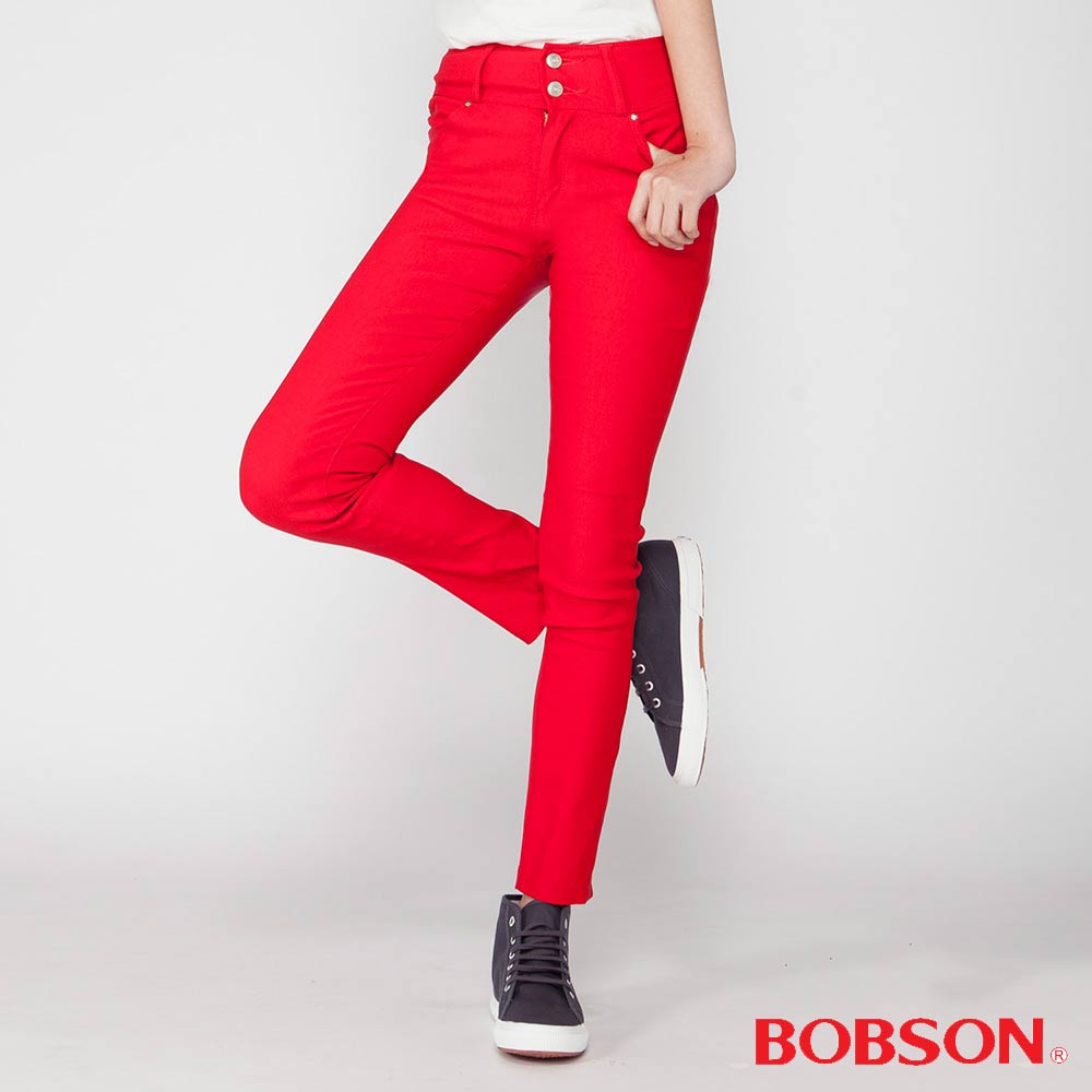 BOBSON 女款高腰強彈力小直筒褲(紅8112-13)