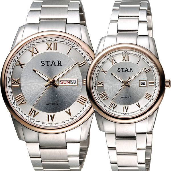 STAR 時代 羅馬城市時尚對錶-銀x玫瑰金框/43+32mm