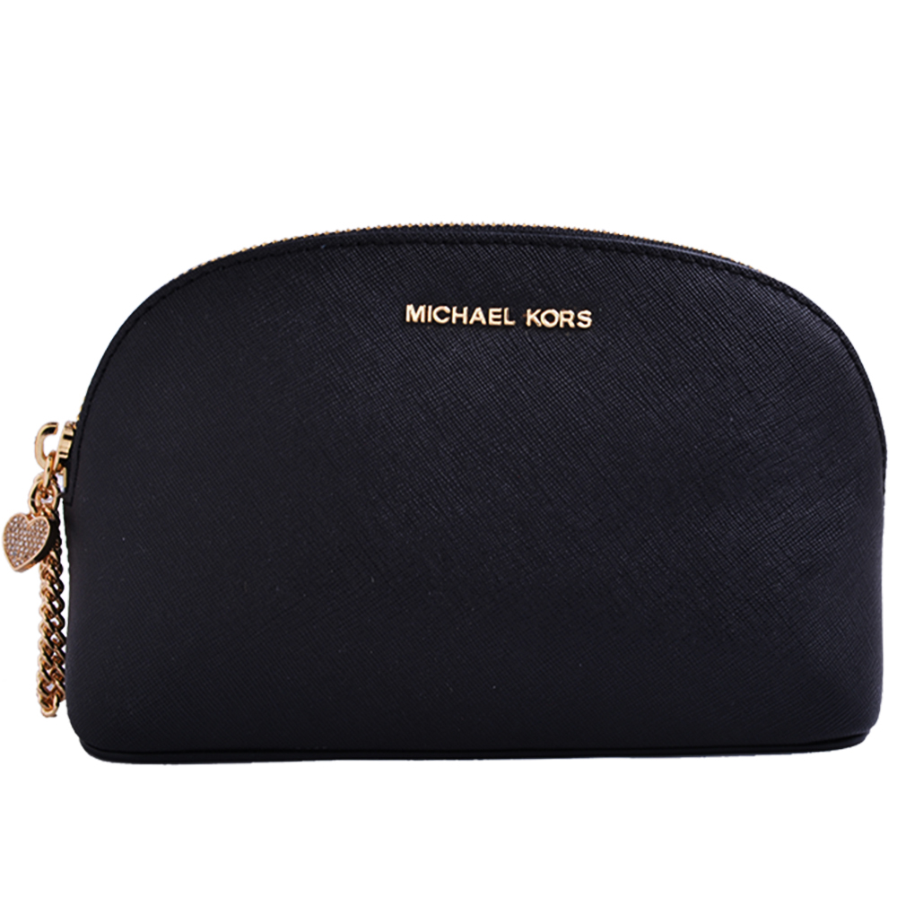 MICHAEL KORS Alex 心型鏈飾防刮皮革萬用化妝包-黑