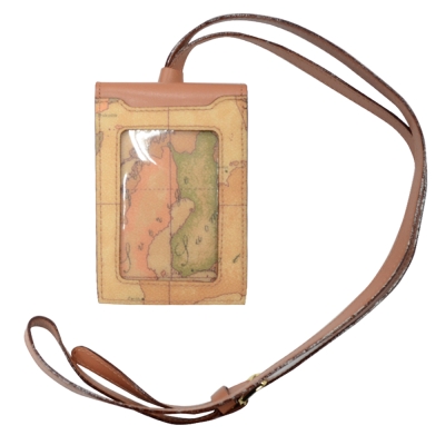 Alviero Martini 義大利地圖包 掛繩扣式6卡證件套-地圖黃