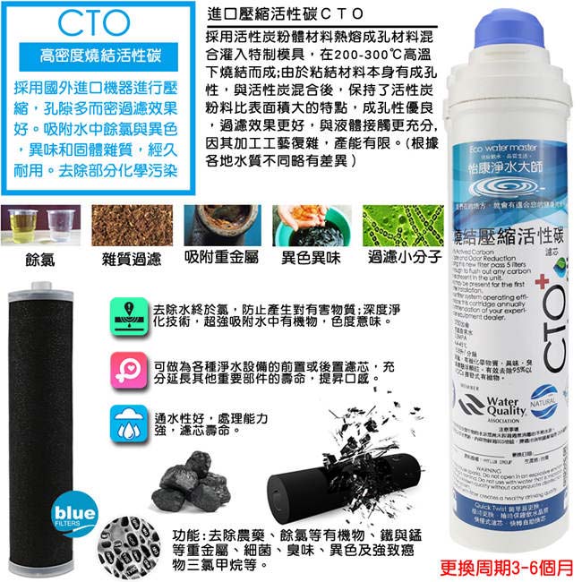 怡康 快拆式CTO燒結壓縮活性碳濾心C-6系列 (C6-CTO)