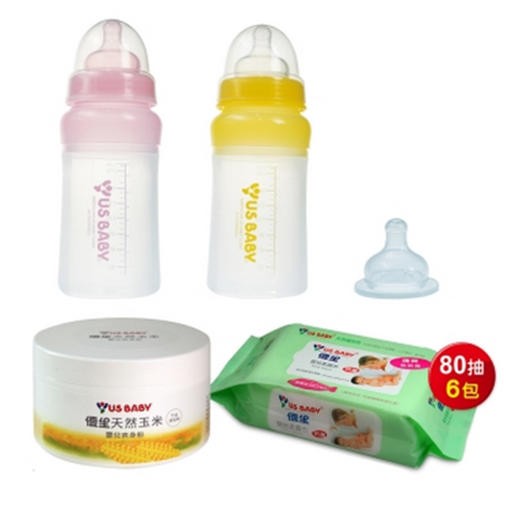 優生矽晶防脹奶瓶寬口L230ml(贈M奶嘴+天然玉米嬰兒爽身粉+清爽型嬰兒柔濕巾80抽