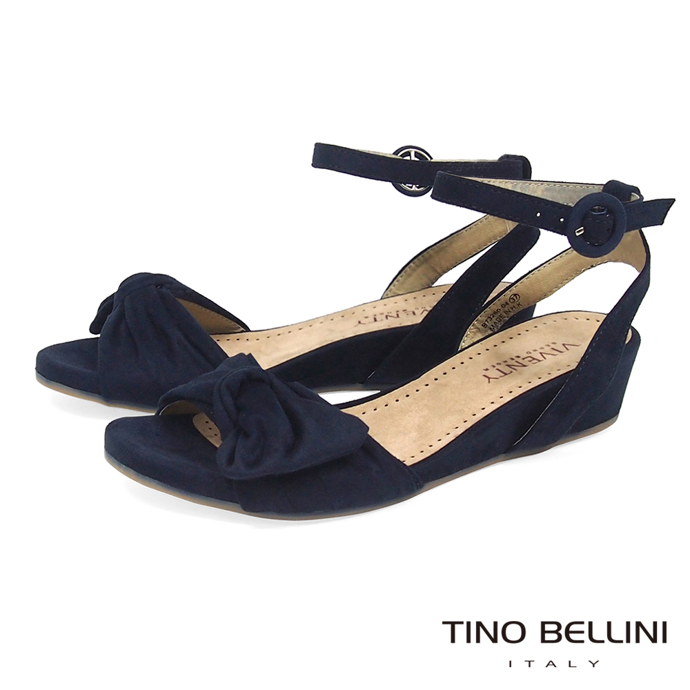 Tino Bellini 浪漫扭結繫踝4cm小坡跟涼鞋 _深藍