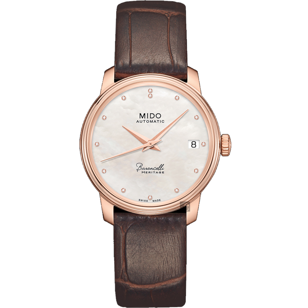 MIDO 美度 官方授權 Baroncelli III Heritage 復刻真鑽機械女錶 母親節禮物-33mm M0272073610600