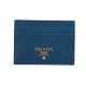 PRADA 金字LOGO簡約防刮牛皮卡片夾(藍) product thumbnail 1