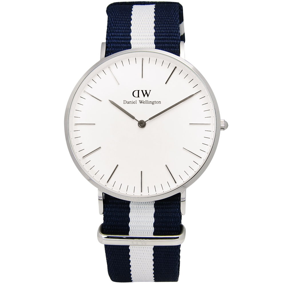 DW Daniel Wellington 藍帶地中海尼龍腕錶-白x藍/40mm