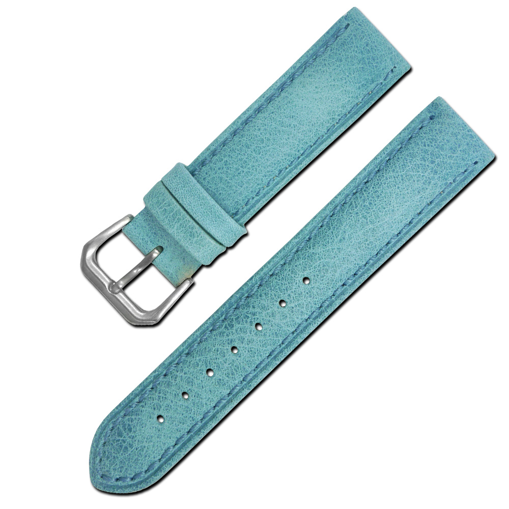 Watchband /各品牌通用柔軟簡約質感車線牛皮錶帶- 藍色