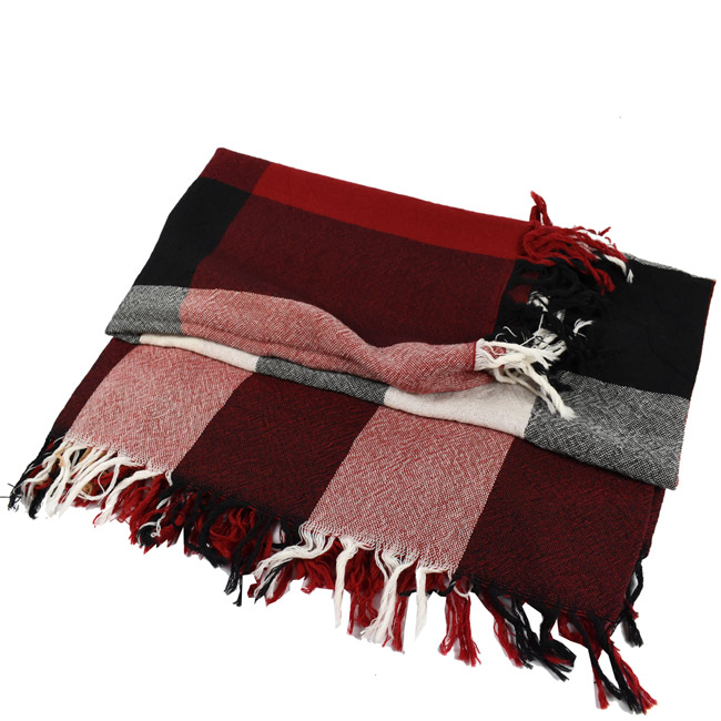 BURBERRY 經典格紋羊毛材質圍巾/大方金(紅/黑)