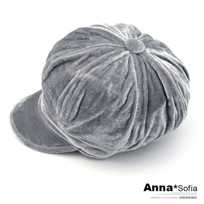 AnnaSofia 質感亮絲絨 報童帽貝蕾帽(銀灰系)