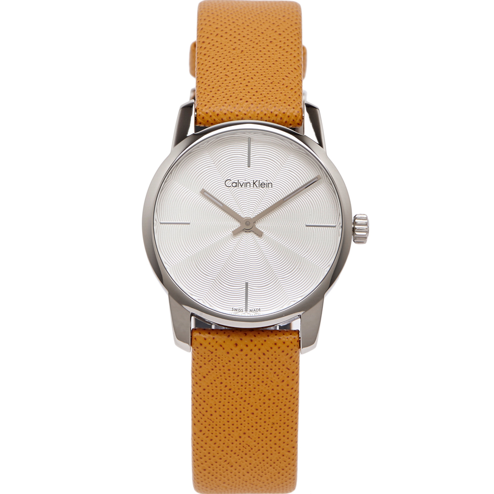 Calvin Klein 水波紋設計款手錶(K2G231G6)-水波紋面x橘色/31mm