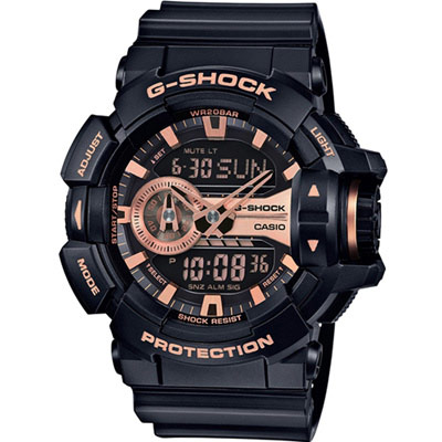 G-SHOCK 街頭搖滾金屬風運動錶(GA-400GB-1A)-黑X玫瑰金/55mm