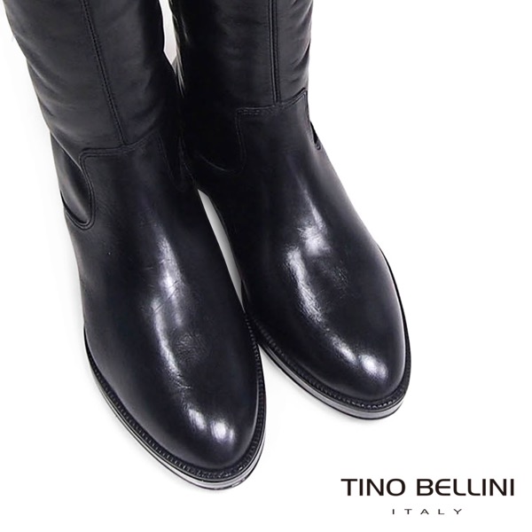 Tino Bellini 巴西嬉皮流蘇真皮舒適平底長筒靴_黑
