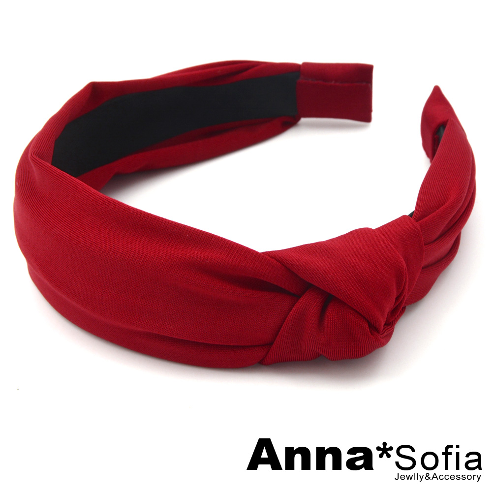 AnnaSofia 側單結光感牛奶絲 韓式寬髮箍(酒紅色)