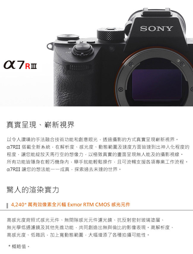 SONY A7R III (R3 / RIII) 單機身(公司貨)