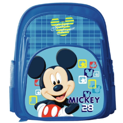 【Mickey 米奇】精緻格紋雙層書背包(藍)