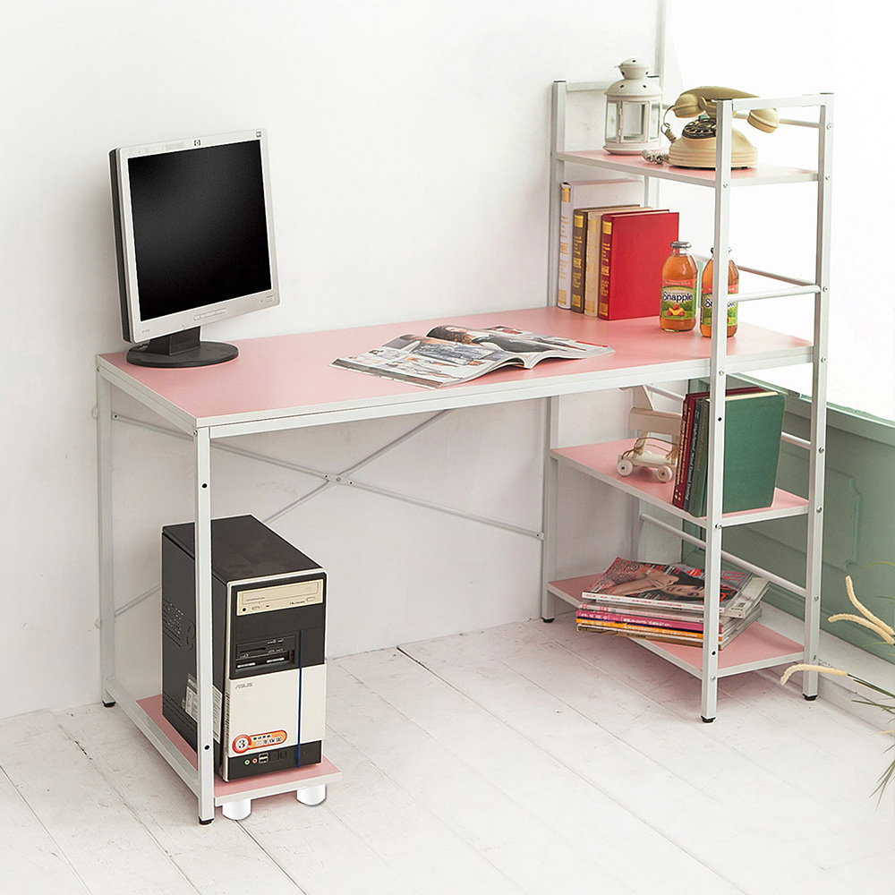 創樂家居 漾彩環保低甲醛雙向層架書桌+送同色主機架-DIY