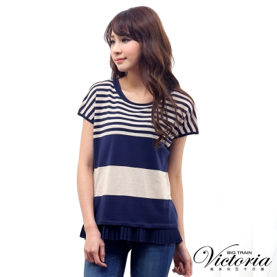 Victoria 真兩件式條紋短袖線衫-女-藍條紋