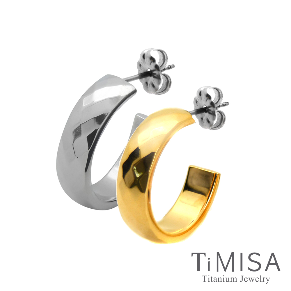 TiMISA 格緻真愛-寬版(雙色)純鈦耳環一對