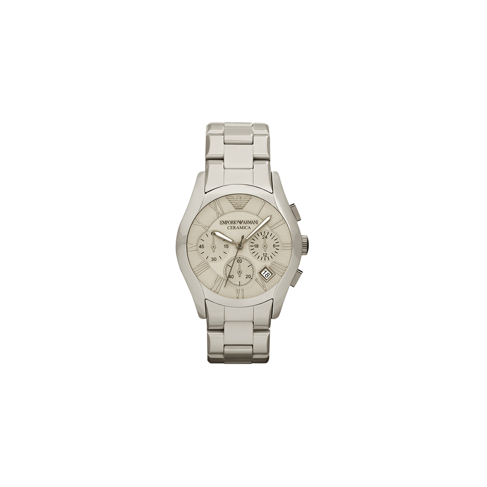 ARMANI 經典陶瓷三眼計時腕錶-灰/42mm