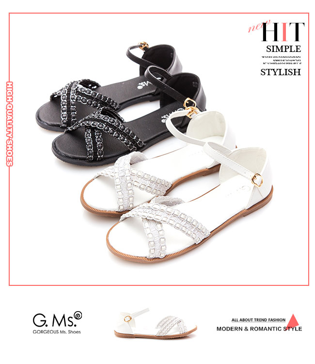 G.Ms. 蕾絲皮繩交叉平底涼鞋-白色