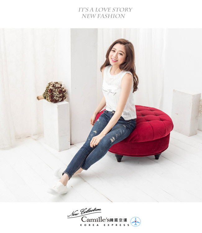 Camille 韓國空運-正韓製-綁帶車線帆布平底休閒鞋-米白