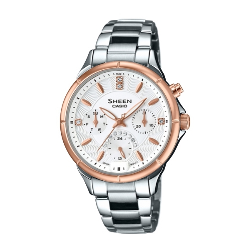 SHEEN經典華洛世奇水晶超亮LED照明腕錶(SHE-3047SG-7A)玫瑰金35.3mm