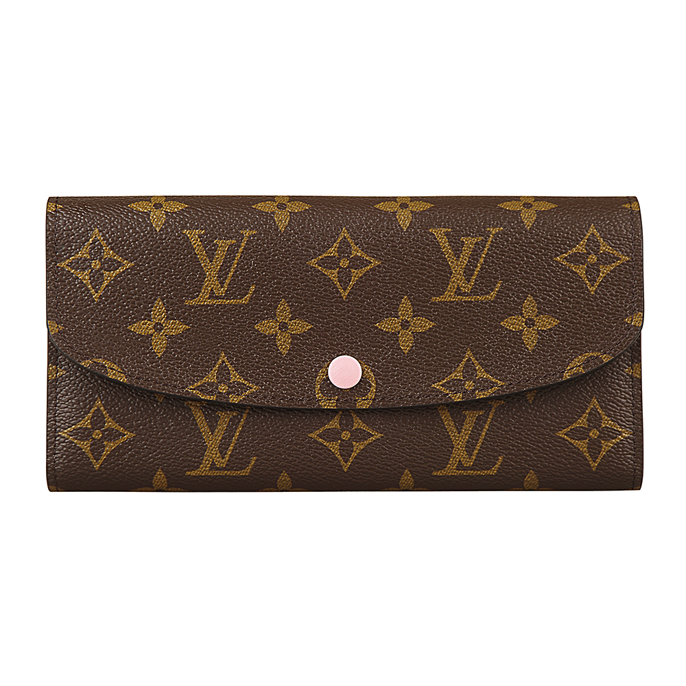 LV M61289經典EMILIE系列Monogram花紋牛皮釦式長夾(芭雷粉/展示品)