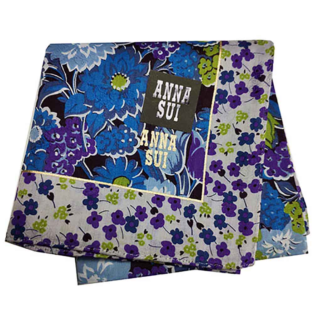 ANNA SUI 繽紛花朵圖騰字母LOGO帕領巾(紫色系)