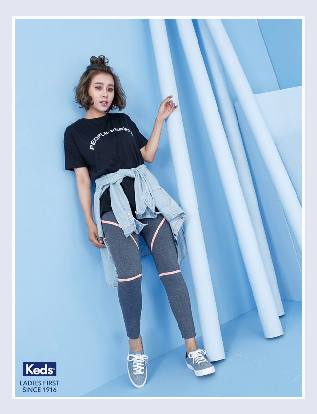 Keds KICKSTART 厚底綁帶休閒鞋-靛藍