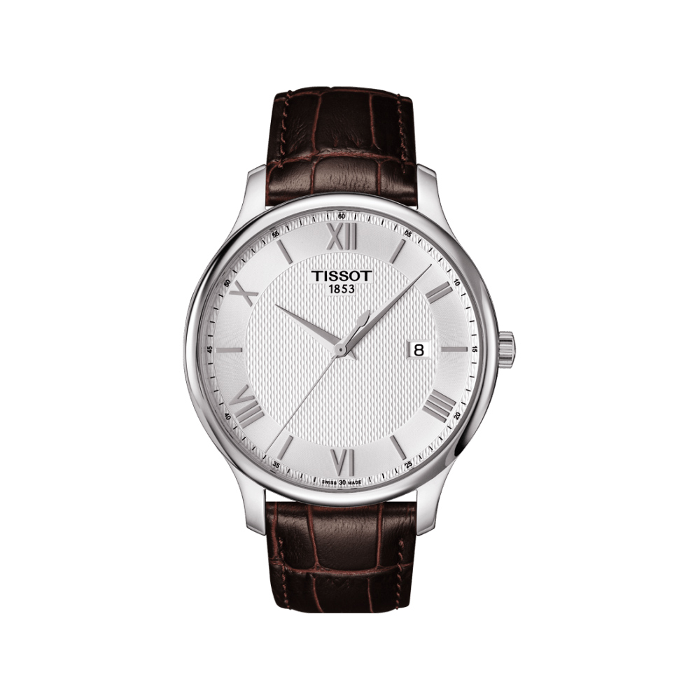 TISSOT 天梭 官方授權 Tradition 羅馬經典大三針石英腕錶 新春送禮-銀x咖啡/42mm T0636101603800