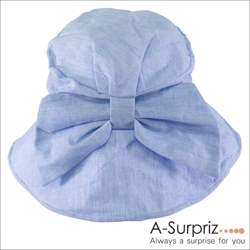 A-Surpriz 氣質大蝴蝶結遮陽布帽(天藍)附防風繩
