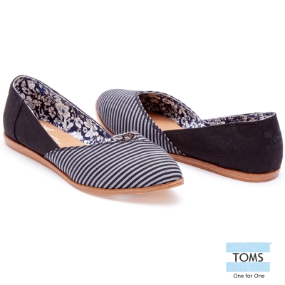 TOMS 條紋拼接平底尖頭鞋-女款(黑)