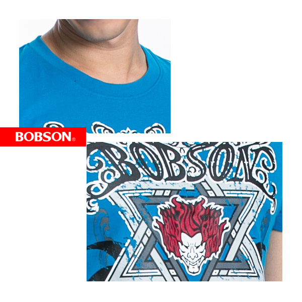 BOBSON 男款六芒星合身短袖上衣(水藍23020-54)