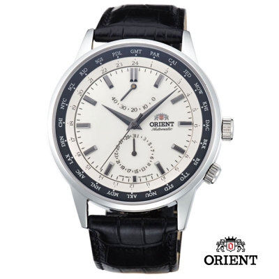 ORIENT 東方錶 WORLD TIME系列 世界時間機械錶-白色/43.5mm