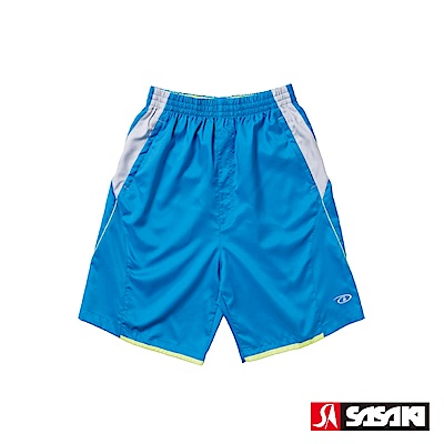 SASAKI 透氣式專業伸縮網球短褲-男-亮藍/艷黃