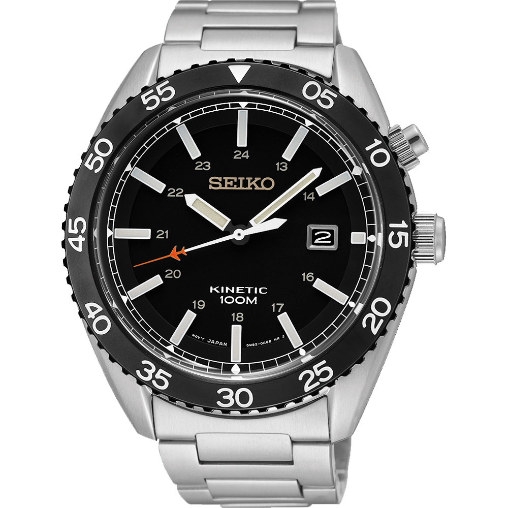 SEIKO Kinetic 關鍵時刻經典腕錶-黑x銀/44mm